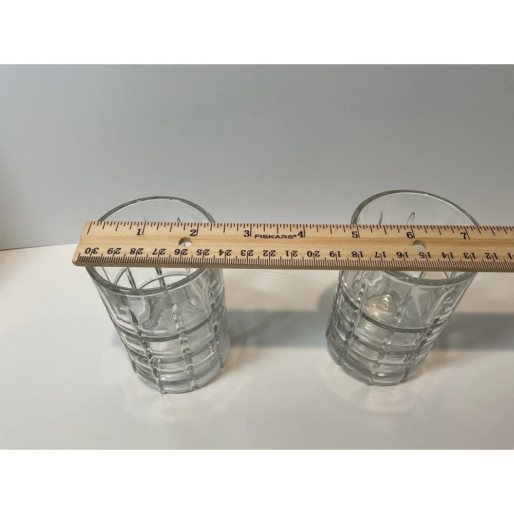 Set‎ of 2 Anchor Hocking Juice Drinking Glass Textured Grid Pattern 4 Inch Tall